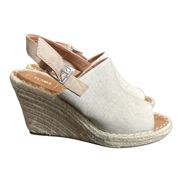 NWOT TOMS Monica Suede Wicker Wedge Sandal in Natural Oxford - Picture 3 of 7